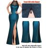 imageVFSHOW Womens Formal Sexy Halter High Slit Prom Wedding Guest Maxi Dress 2023 Illusion Sweetheart Neckline Evening Long GownSparkly Teal Blue and Black