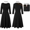 imageVFSHOW Womens Front Zipper Office Business Work Church Professional Front Zipper Knee Length A Line Fit and Flare DressBlack