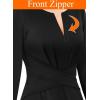 imageVFSHOW Womens Front Zipper Office Business Work Church Professional Front Zipper Knee Length A Line Fit and Flare DressBlack