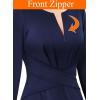 imageVFSHOW Womens Front Zipper Office Business Work Church Professional Front Zipper Knee Length A Line Fit and Flare DressDark Blue