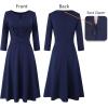 imageVFSHOW Womens Front Zipper Office Business Work Church Professional Front Zipper Knee Length A Line Fit and Flare DressDark Blue