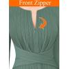 imageVFSHOW Womens Front Zipper Office Business Work Church Professional Front Zipper Knee Length A Line Fit and Flare DressGreen Kint