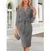 imageVFSHOW Womens Front Zipper Tie Waist Bow Slim Work Business Office Party Bodycon Pencil Sheath DressBlack Tweed