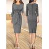 imageVFSHOW Womens Front Zipper Tie Waist Bow Slim Work Business Office Party Bodycon Pencil Sheath DressBlack Tweed