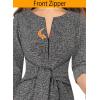 imageVFSHOW Womens Front Zipper Tie Waist Bow Slim Work Business Office Party Bodycon Pencil Sheath DressBlack Tweed