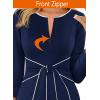 imageVFSHOW Womens Front Zipper Tie Waist Bow Slim Work Business Office Party Bodycon Pencil Sheath DressDark Blue and White Piping
