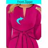 imageVFSHOW Womens Front Zipper Tie Waist Bow Slim Work Business Office Party Bodycon Pencil Sheath DressHot Pink and Black Piping