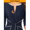 imageVFSHOW Womens Front Zipper Tie Waist Bow Slim Work Business Office Party Bodycon Pencil Sheath DressNavy Blue White Striped
