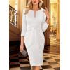 imageVFSHOW Womens Front Zipper Tie Waist Bow Slim Work Business Office Party Bodycon Pencil Sheath DressOffwhite