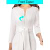 imageVFSHOW Womens Front Zipper Tie Waist Bow Slim Work Business Office Party Bodycon Pencil Sheath DressOffwhite