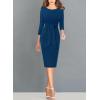 imageVFSHOW Womens Front Zipper Tie Waist Bow Slim Work Business Office Party Bodycon Pencil Sheath DressPeacock Blue