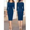 imageVFSHOW Womens Front Zipper Tie Waist Bow Slim Work Business Office Party Bodycon Pencil Sheath DressPeacock Blue