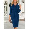 imageVFSHOW Womens Front Zipper Tie Waist Bow Slim Work Business Office Party Bodycon Pencil Sheath DressPeacock Blue