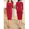 imageVFSHOW Womens Front Zipper Tie Waist Bow Slim Work Business Office Party Bodycon Pencil Sheath DressRed With White Stripes