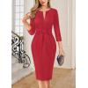 imageVFSHOW Womens Front Zipper Tie Waist Bow Slim Work Business Office Party Bodycon Pencil Sheath DressRed With White Stripes