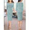 imageVFSHOW Womens Front Zipper Tie Waist Bow Slim Work Business Office Party Bodycon Pencil Sheath DressTeal Green Tweed