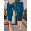 imageVFSHOW Womens Notch V Neck Office Business Work Slim Fit Sheath Pencil DressPeacock Blue