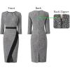 imageVFSHOW Womens Pleated Crew Neck Front Slit Work Business Office Bodycon Sheath Pencil DressBlack Tweed