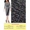 imageVFSHOW Womens Pleated Crew Neck Front Slit Work Business Office Bodycon Sheath Pencil DressBlack Tweed