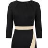 imageVFSHOW Womens Pleated Crew Neck Front Slit Work Business Office Bodycon Sheath Pencil DressBlack and Beige