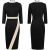 imageVFSHOW Womens Pleated Crew Neck Front Slit Work Business Office Bodycon Sheath Pencil DressBlack and Beige