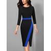 imageVFSHOW Womens Pleated Crew Neck Front Slit Work Business Office Bodycon Sheath Pencil DressBlack and Blue