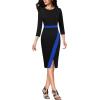 imageVFSHOW Womens Pleated Crew Neck Front Slit Work Business Office Bodycon Sheath Pencil DressBlack and Blue
