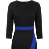 imageVFSHOW Womens Pleated Crew Neck Front Slit Work Business Office Bodycon Sheath Pencil DressBlack and Blue
