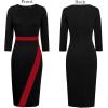 imageVFSHOW Womens Pleated Crew Neck Front Slit Work Business Office Bodycon Sheath Pencil DressBlack and Red
