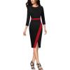 imageVFSHOW Womens Pleated Crew Neck Front Slit Work Business Office Bodycon Sheath Pencil DressBlack and Red
