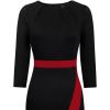 imageVFSHOW Womens Pleated Crew Neck Front Slit Work Business Office Bodycon Sheath Pencil DressBlack and Red