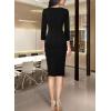 imageVFSHOW Womens Pleated Crew Neck Front Slit Work Business Office Bodycon Sheath Pencil DressBlackwhite Piping