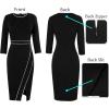 imageVFSHOW Womens Pleated Crew Neck Front Slit Work Business Office Bodycon Sheath Pencil DressBlackwhite Piping