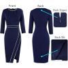 imageVFSHOW Womens Pleated Crew Neck Front Slit Work Business Office Bodycon Sheath Pencil DressNavy Bluewhite Piping