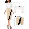 imageVFSHOW Womens Pleated Crew Neck Front Slit Work Business Office Bodycon Sheath Pencil DressOffwhite  Black  Beige