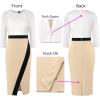 imageVFSHOW Womens Pleated Crew Neck Front Slit Work Business Office Bodycon Sheath Pencil DressOffwhite  Black  Beige