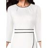 imageVFSHOW Womens Pleated Crew Neck Front Slit Work Business Office Bodycon Sheath Pencil DressOffwhite  Black Piping