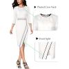 imageVFSHOW Womens Pleated Crew Neck Front Slit Work Business Office Bodycon Sheath Pencil DressOffwhite  Black Piping