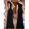 imageVFSHOW Womens Ruffle One Shoulder Strap Ruched Formal Prom Wedding Maxi Dress V Neck Elegant Split Cocktail Evening Long GownSparkly Black With Floral Print