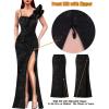 imageVFSHOW Womens Ruffle One Shoulder Strap Ruched Formal Prom Wedding Maxi Dress V Neck Elegant Split Cocktail Evening Long GownSparkly Black With Floral Print