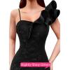 imageVFSHOW Womens Ruffle One Shoulder Strap Ruched Formal Prom Wedding Maxi Dress V Neck Elegant Split Cocktail Evening Long GownSparkly Black With Floral Print