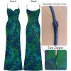 imageVFSHOW Womens Sexy Formal Ruched Fitted High Slit Bodycon Maxi Dress Spaghetti Strap Sweetheart Cocktail Prom Evening GownBlue With Green Floral Print