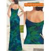 imageVFSHOW Womens Sexy Formal Ruched Fitted High Slit Bodycon Maxi Dress Spaghetti Strap Sweetheart Cocktail Prom Evening GownBlue With Green Floral Print