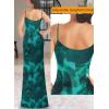 imageVFSHOW Womens Sexy Formal Ruched Fitted High Slit Bodycon Maxi Dress Spaghetti Strap Sweetheart Cocktail Prom Evening GownGreen Floral Print