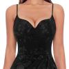 imageVFSHOW Womens Sexy Formal Ruched Fitted High Slit Bodycon Maxi Dress Spaghetti Strap Sweetheart Cocktail Prom Evening GownSparkly Black With Floral Print