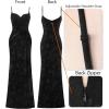 imageVFSHOW Womens Sexy Formal Ruched Fitted High Slit Bodycon Maxi Dress Spaghetti Strap Sweetheart Cocktail Prom Evening GownSparkly Black With Floral Print