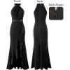 imageVFSHOW Womens Sexy Halter Neck Beaded Ruffle Slit Prom Formal Maxi Dress 2023 Wedding Guest Twist Front Cocktail Evening GownShiny Black