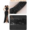imageVFSHOW Womens Sexy Halter Neck Beaded Ruffle Slit Prom Formal Maxi Dress 2023 Wedding Guest Twist Front Cocktail Evening GownShiny Black