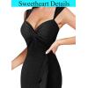 imageVFSHOW Womens Sweetheart V Neck Twist Front Backless Ruched Ruffle Slit Formal Evening Gown Maxi Long DressSparkly Black