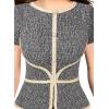imageVFSHOW Womens Tweed Buttons Peplum Work Business Office Church Crew Neck Colorblock Fit and Flare ALine Dress